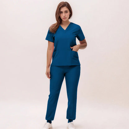 Women's Nurse Scrub Set | V-Neck Top & Jogger Pants, Stretch Jersey | Medical Workwear