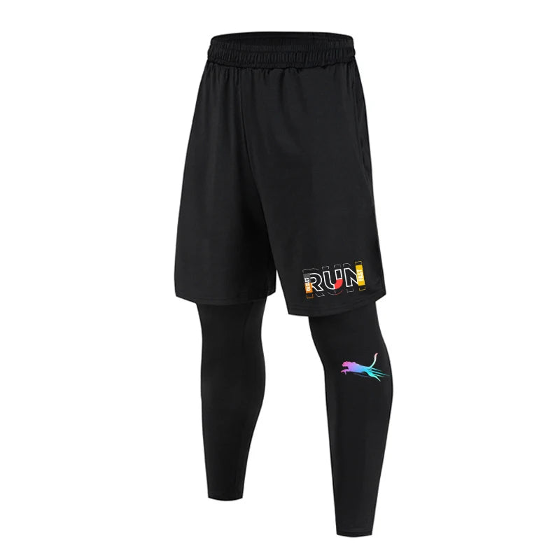 Men's Running Jogging 2 Piece Set Quick Dry Sports Shorts and Compression Tights Athletic Training Wear