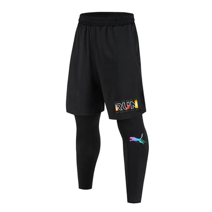 Men's Running Jogging 2 Piece Set Quick Dry Sports Shorts and Compression Tights Athletic Training Wear