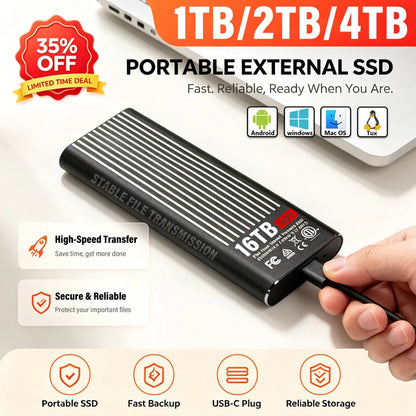 Mini Portable SSD 12TB High‑speed Authentic High‑performance for Desktop PC Mac Surveillance Monitoring Video File Data Storage