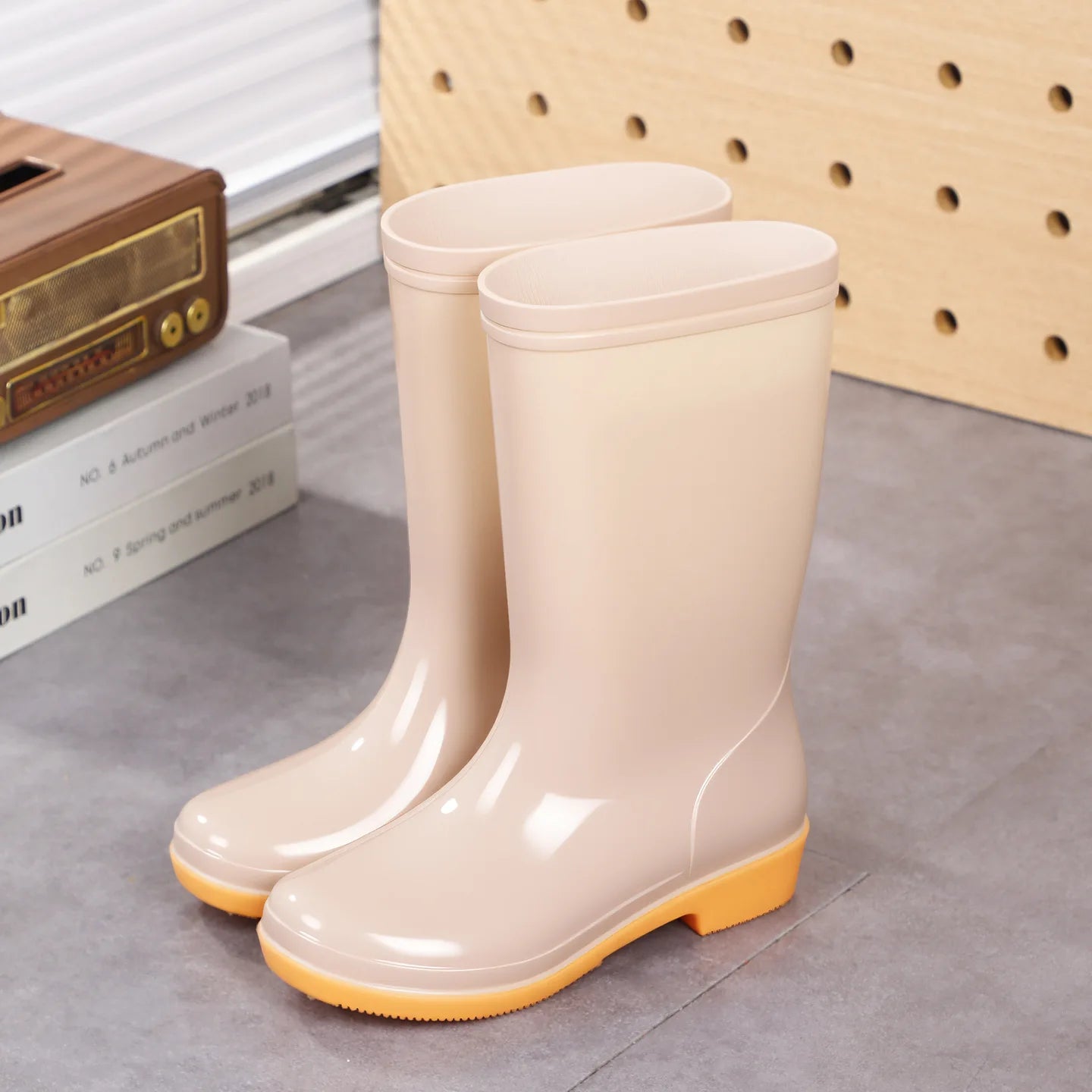 Comemore Rainboots Women High Long Boots Non-slip Waterproof Shoes 2023 New Rain Boots Fashion Print Women's Mid Calf Galoshes