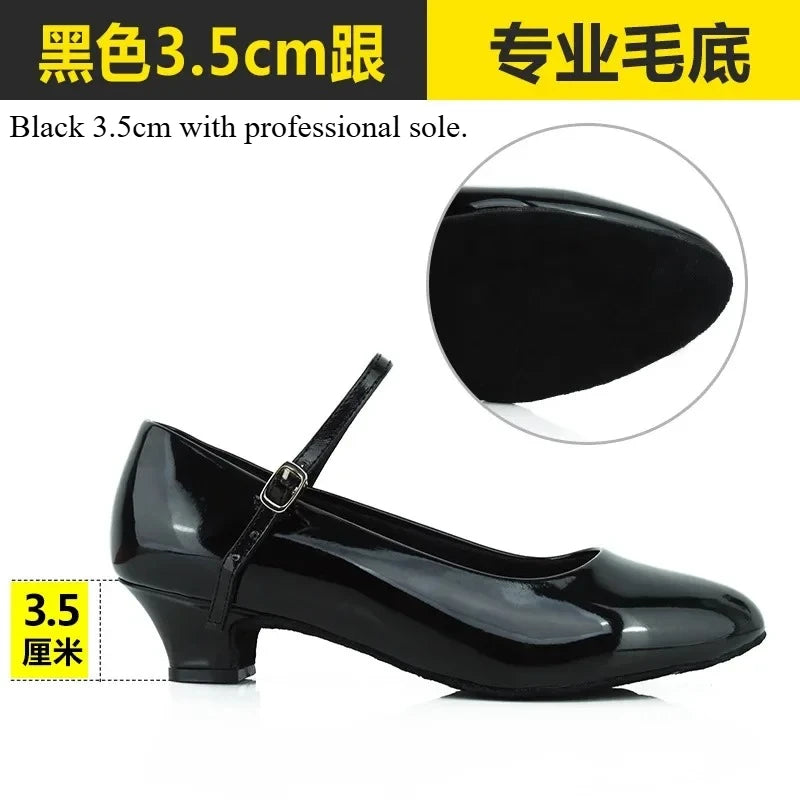 Women Patent Leather Shiny Closed Toe Salsa Shoes Black Gold Silver Red Ballroom Tango Latin Dance Shoes for Woman 5cm/7cm Heels