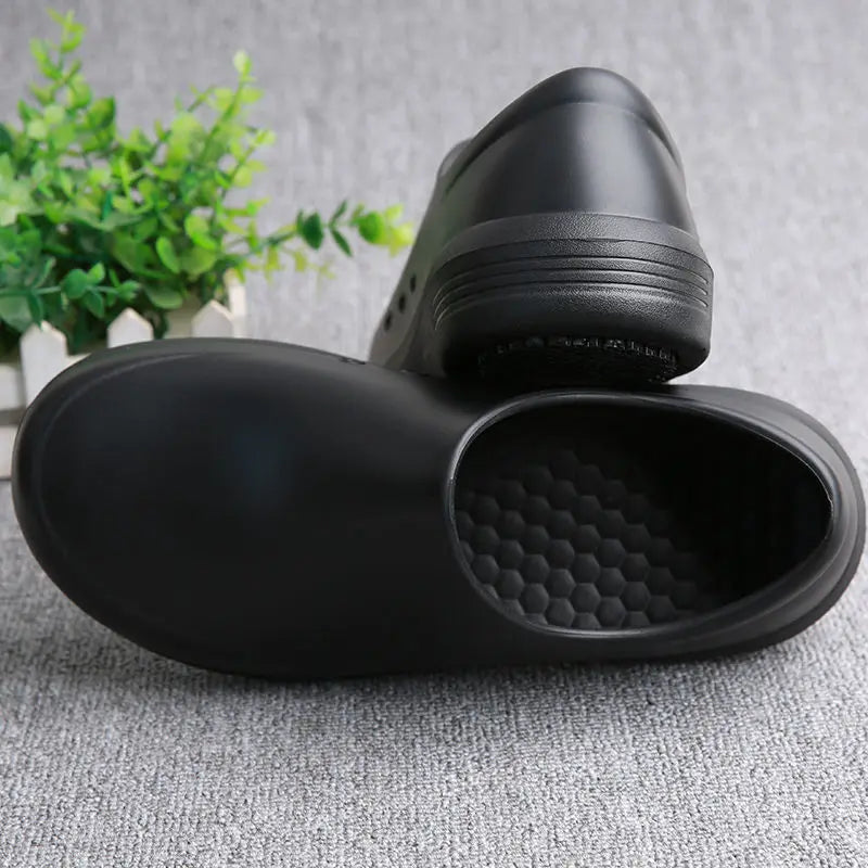 Non-Slip Chef Shoes for Both Men and Women - Lightweight and Comfortable Slip-On Wooden-Soled Shoes, Eva Upper + Waterproof/Non-Slip Rubber Sole - All-Weather Standing Work Shoes, Suitable for Kitchens, Hospitals, Restaurants