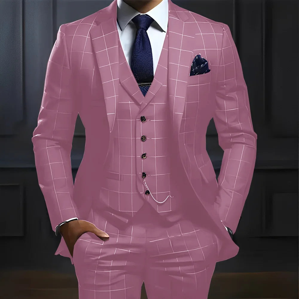Plaid Men's suit 3 piece Suit Formal Business Work Clothes Party Groom Wedding Tuxedo Custom Color XS-5XL Suit Men