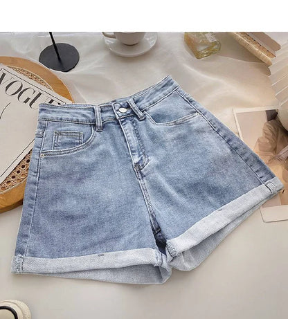 High Waist Wide Leg Casual Jeans Shorts Women's Summer Fashion Slimming A-Line Shorts Blue Denim High Waist Loose Cover Hip