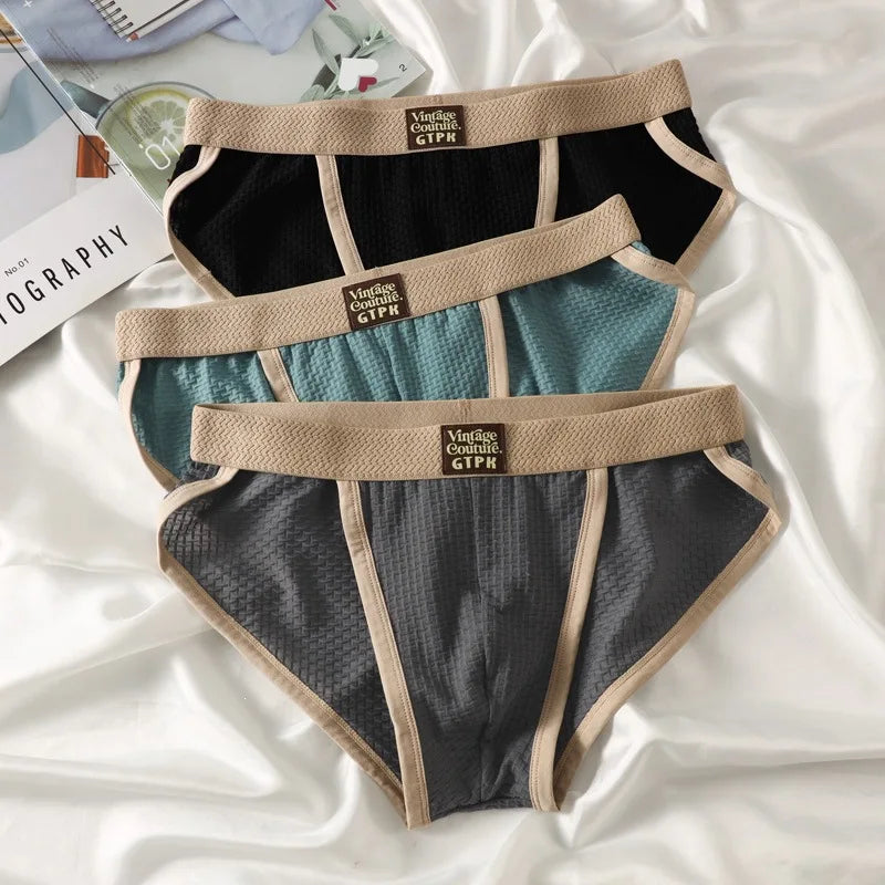 3 pcs Vintage Men High Cut Nylon Briefs Ice Silk Mesh Cool Underpants Soft Breathable Quick Dry Mens Underwear