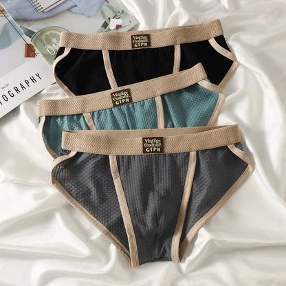 3 pcs Vintage Men High Cut Nylon Briefs Ice Silk Mesh Cool Underpants Soft Breathable Quick Dry Mens Underwear