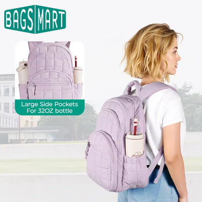 BAGSMART School Backpacks for Girl Quilted Casual Daypack Water-Resistant Bookbag for 15.6 Inch Laptop Fashion College Backpack