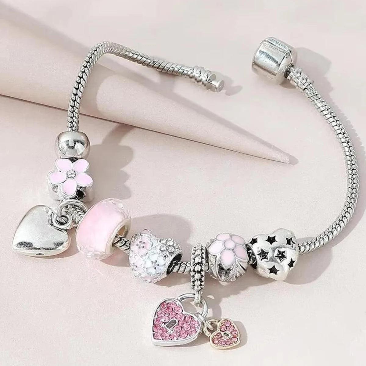 Bohemian Pink Cherry Blossom Love Bracelet Pendant Bead Design Summer