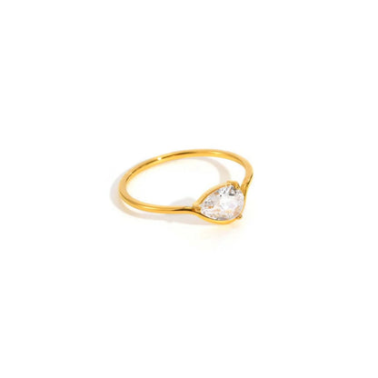 Minimalist Water Drop White Zircon Women Ring, Wave Drop Stainless Steel Ring, 18K Gold Plated Waterproof Luxury Jewelry