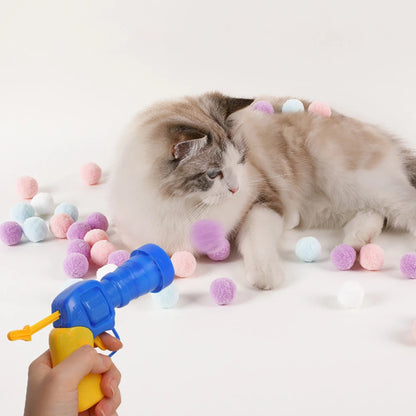 10-100pcs Cat Plush Ball Shooting Gun Funny Cat Toys Interactive Launch Training Toy for Pet Kitten Creative Mini