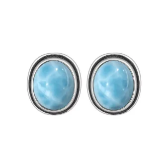 Vintage 925 Silver Ring Natural Larimar Stone Round Flower Shape Sky Blue Sea Water Ring Fine Jewelry Party Gifts For Women Men