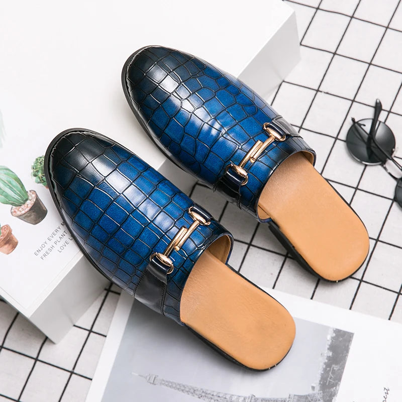 Men's Black Half Shoes For Men Leather Loafers Shoes Man Mules Casual Shoes Male Footwear Fashion Social Mocassins Summer 2023