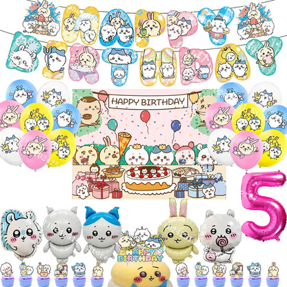 Chiikawa kawaii Happy Birthday Party Decorations Cute plate Banner Cake Topper Flag Balloons Disposable tableware Decorations