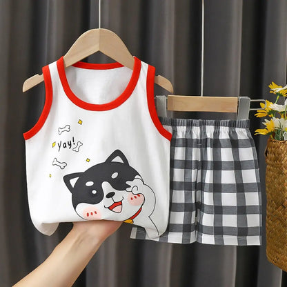 Summer Children's Vest Set Pure Cotton Baby Sleeveless Vest 2-piece Clothes Boy's Clothing Set Baby Toddler Clothing For Boy