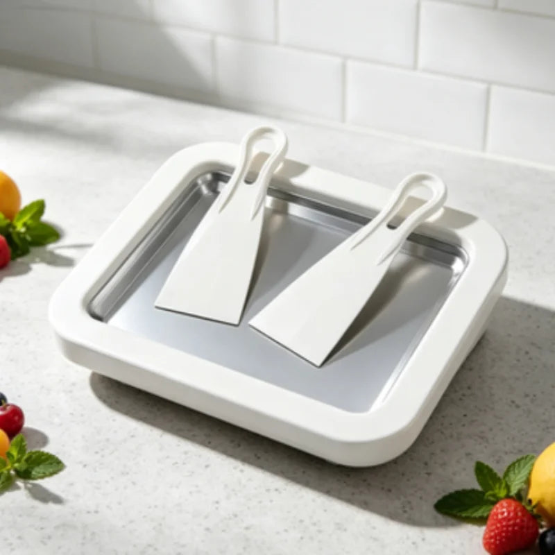 Instant Rolled Ice Cream Pan with Scraper, DIY Frozen Yogurt Sorbet Stir Fry Ice Making Machine