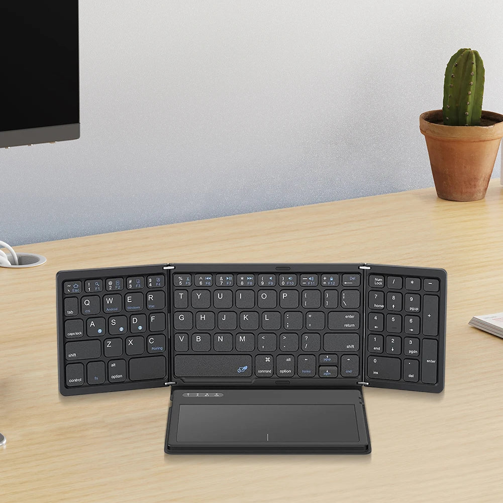 Foldable Bluetooth-Compatible Keyboard with Large Touchpad Pocket-Sized Keyboard Ultra Slim Keyboard for Android/IOS/OS/Win/HMS