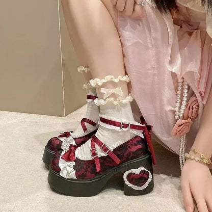 Fashion Mary Jane Women's Shoes Elegant Temperament Soft Sole Lace Lolita High Heels Beautiful Princess Shoes for Women Tacones