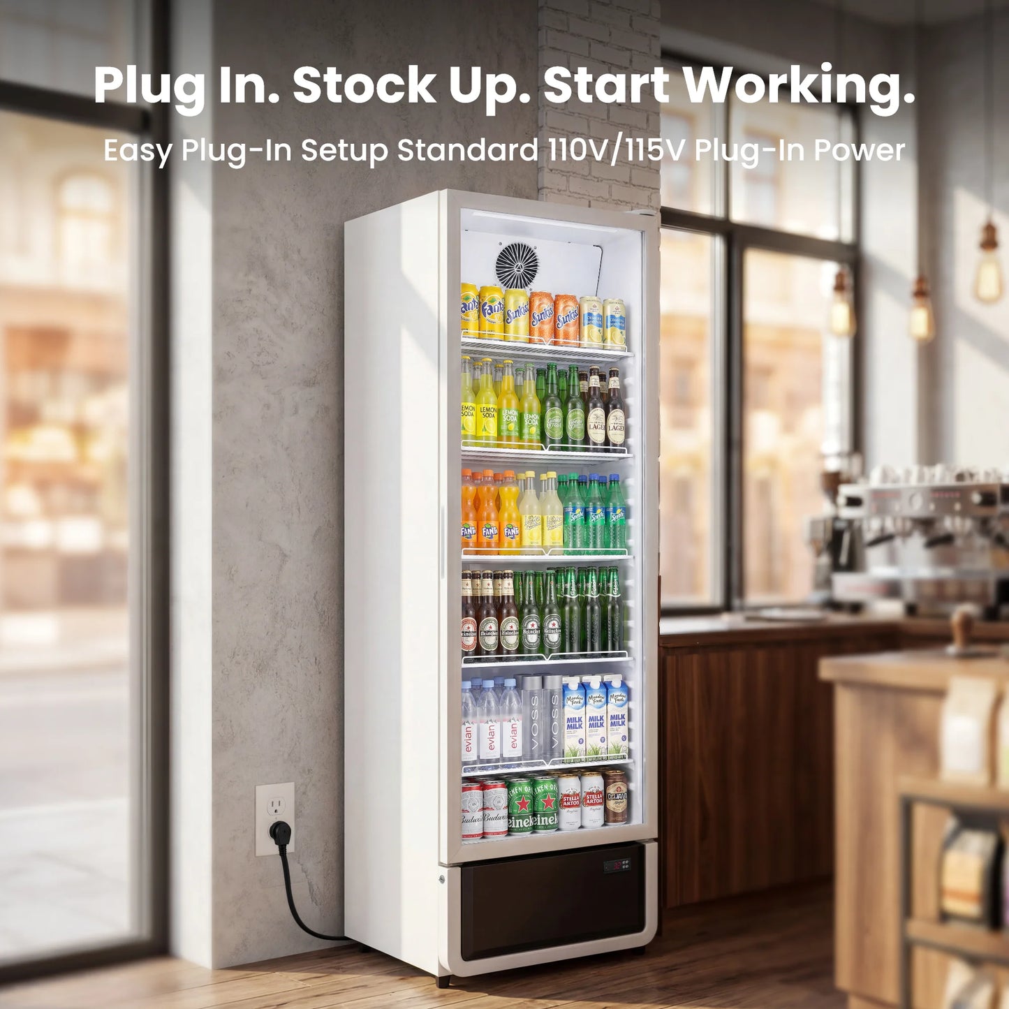 Yeego Commercial Merchandiser Refrigerator ETL & DOE Certified Air Cooled Beverage Display Cooler 32–50°F Adjustable Temp LED Light Lockable Casters, Easy Clean Vent Grille Multi Sizes Available for Convenience Store Café