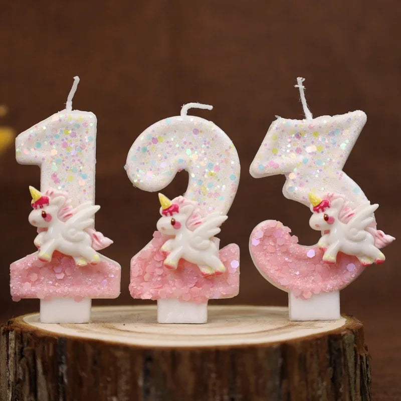 Happy Birthday Candle 0-9 Numbers Candle Pink Unicorn Birthday Candles for Cake Children's Birthday Party Candle Cake Decorating