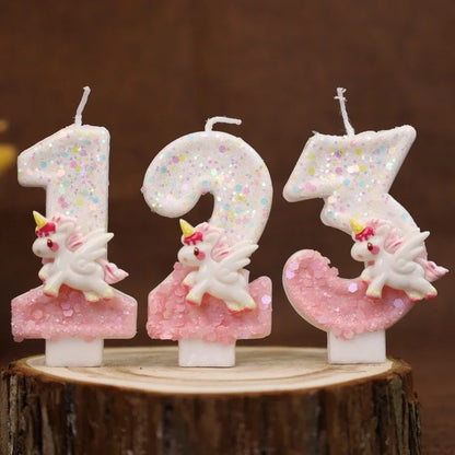 Happy Birthday Candle 0-9 Numbers Candle Pink Unicorn Birthday Candles for Cake Children's Birthday Party Candle Cake Decorating