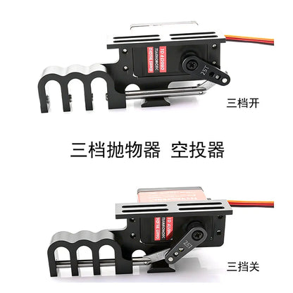 Second/third stage steering gear dropper, airdropper, hook release device, line release and rope throwing device, and drone-moun