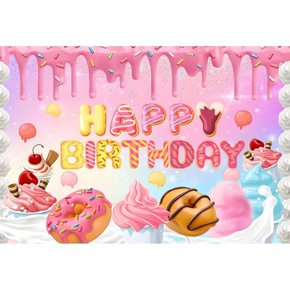Candy Bar Baby Shower Birthday Backdrop Ice Cream Car Donuts Lollipop Party Photo Background Cake Table Decor Photography Props