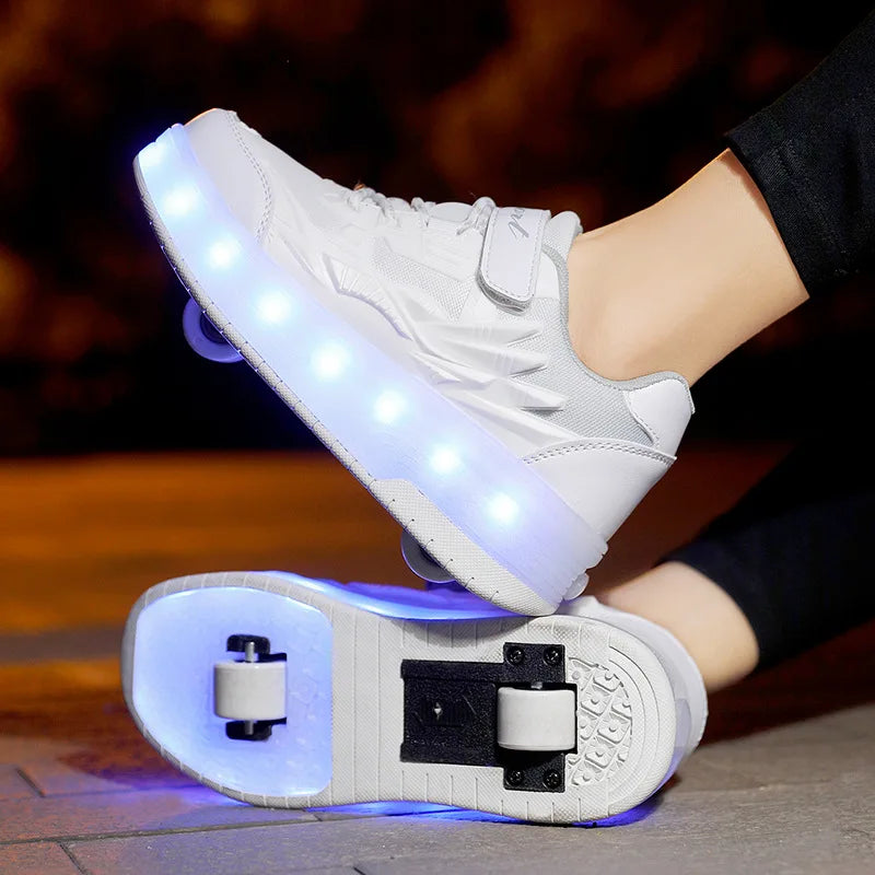Children LED Flashing Luminous Two Wheels Roller Skate Shoes Kids Boys Girls Glowing Sport Sneaker Skateboard USB Charging Shoes