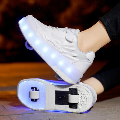 Children LED Flashing Luminous Two Wheels Roller Skate Shoes Kids Boys Girls Glowing Sport Sneaker Skateboard USB Charging Shoes