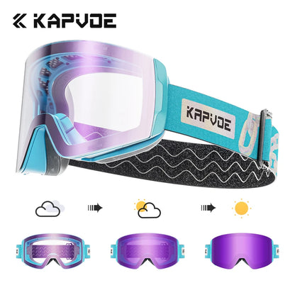 Kapvoe Snow Goggles Ski Snowboarding Skiing Sunglasses for Women Men Anti-Fog Lens UV400 Photochromic Glasses Motorcycle Glasses