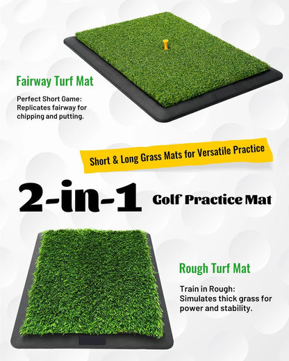 Golf Swing Trainer Mat for Practice & Training – Replaceable Turf Surfaces, Non-Slip Rubber Base for Indoor/Outdoor Use, Include