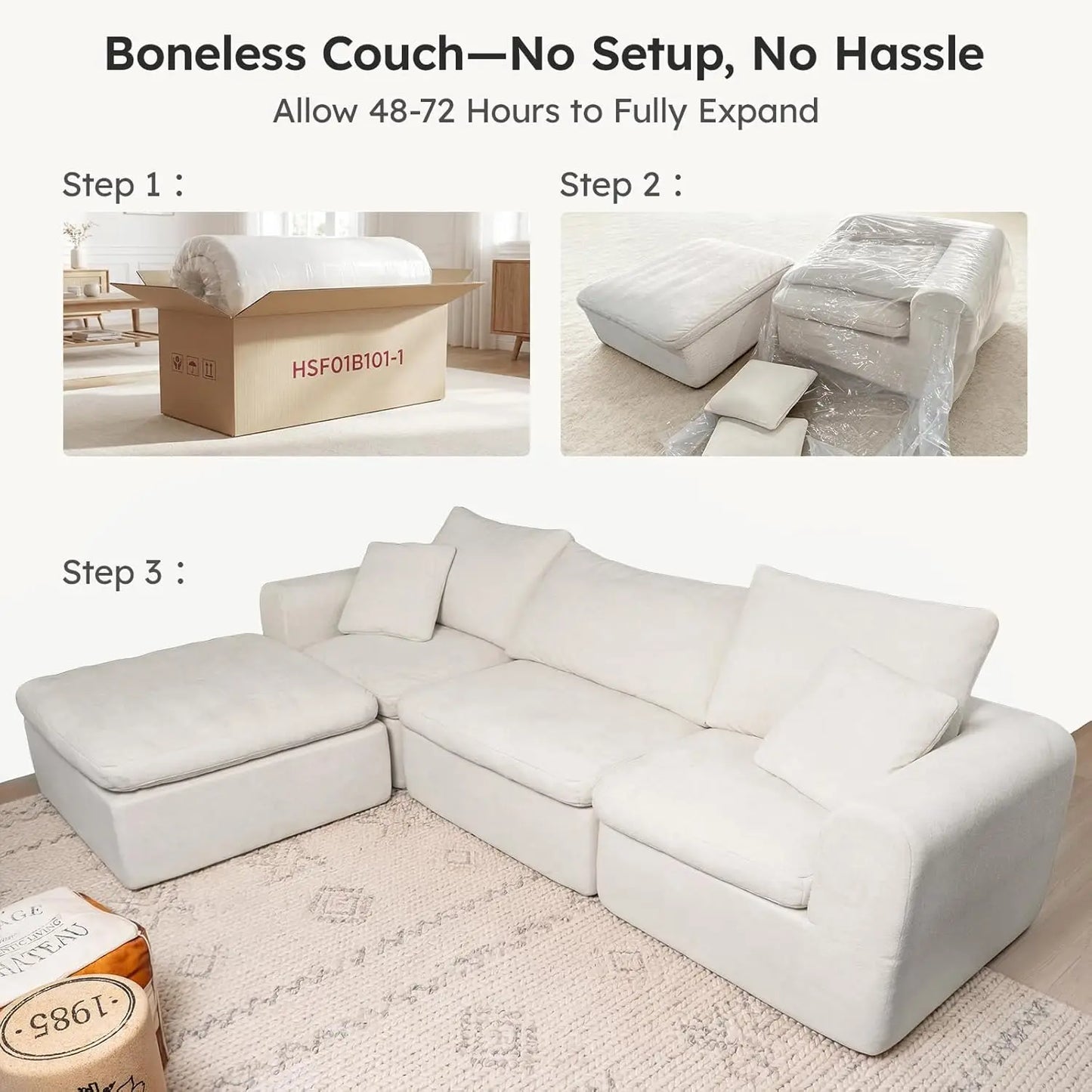 Oversized Modular Sectional Sofa, Boneless Cloud Couch with L-Shaped Chaise, Upholstered Deep Seat Comfy Couch for, Custom