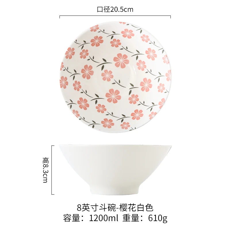 Japanese Ramen Bowl Household Soup Bowl Salad Bowl Ceramic Tableware Instant Noodle Bowl Ceramic Tableware