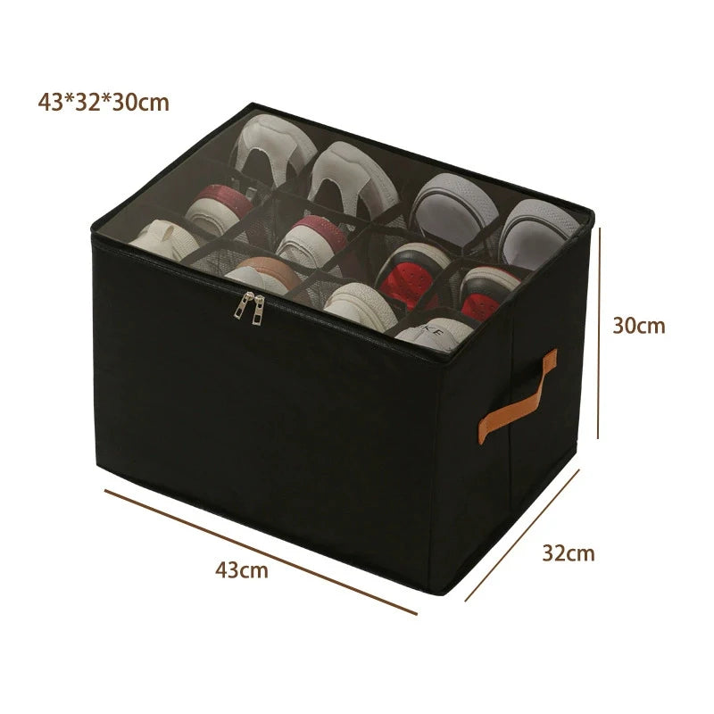 Shoe Organizer for Closet Foldable Shoe Storage Containers with Clear Cover Fits up to 16-32 Pairs with Adjustabele Dividers