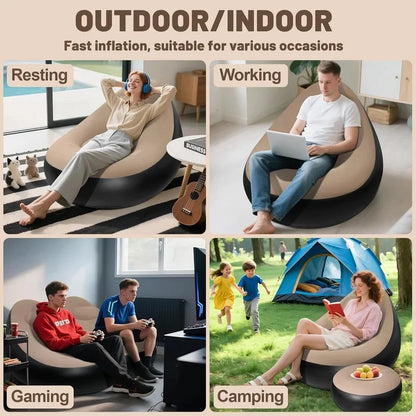 2Pcs Lazy Sofa Inflatable Chair Folding Recliner Outdoor Sofa Bed with Footrest Indoor and Outdoor Portable Folding Air Mattress