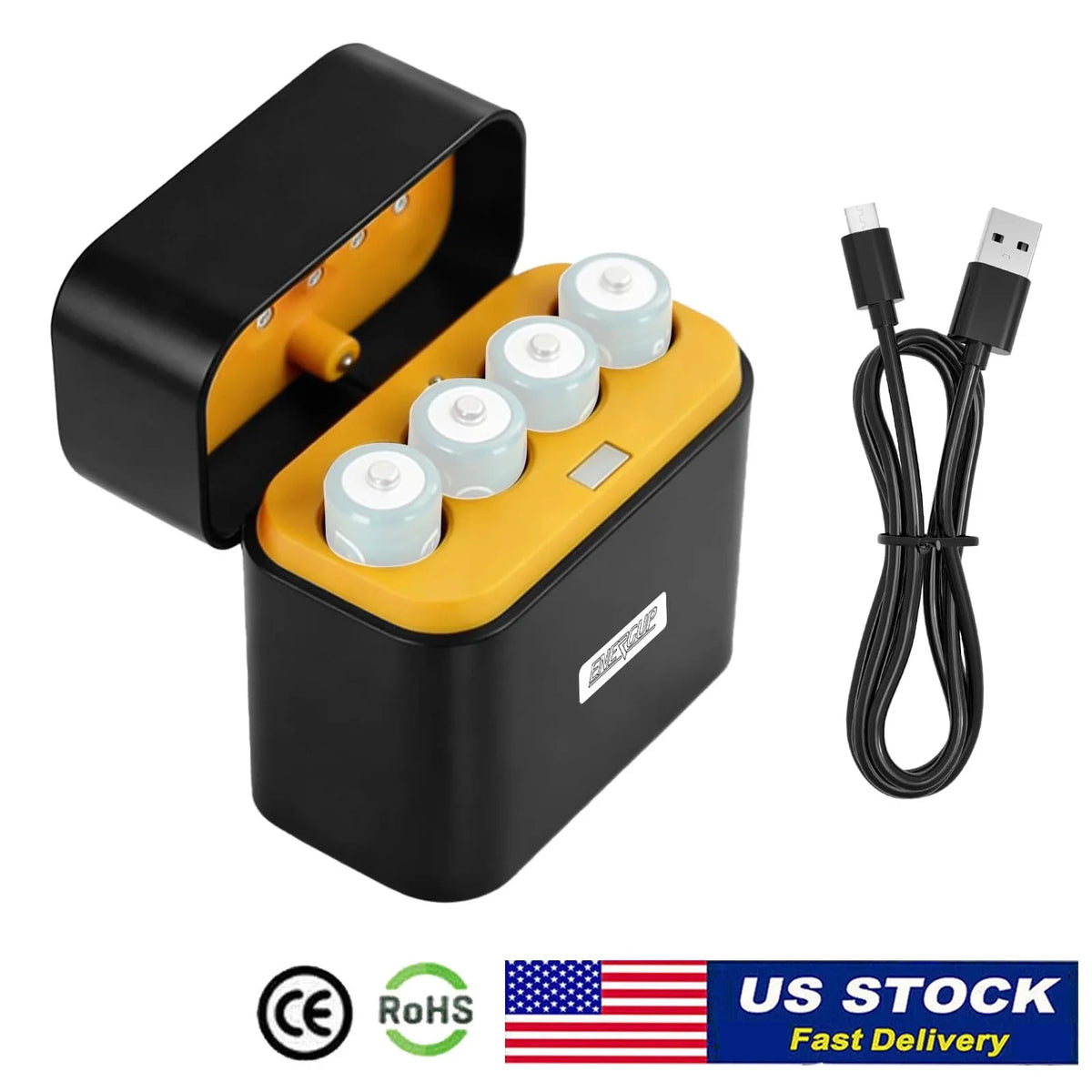 4-Slot Smart Battery Charger for AA 5.0V Rechargeable Li-on Batteries Portable Battery Charger Type-C Cable