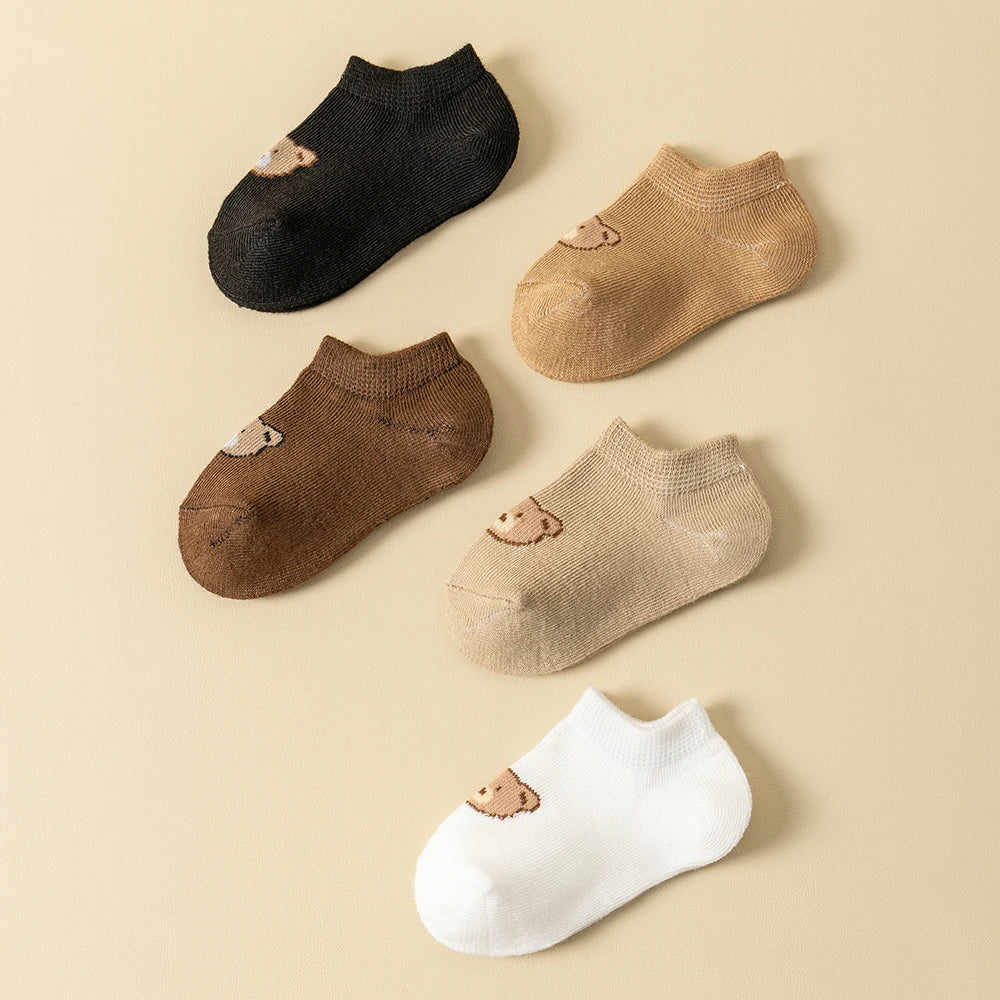 5/10 Pairs Baby Socks Toddler Low-cut Ankle Socks Cute Cartoon Bear Pattern Socks Boys and Girls Aged 0-5 All Season Collection