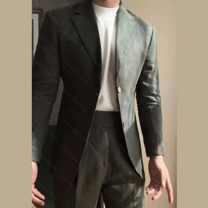 Chic Linen Men Suits 2 Piece Summer Single Breasted Notch Lapel Suit High Quality Wedding Casual Office Party Prom Costume Homme
