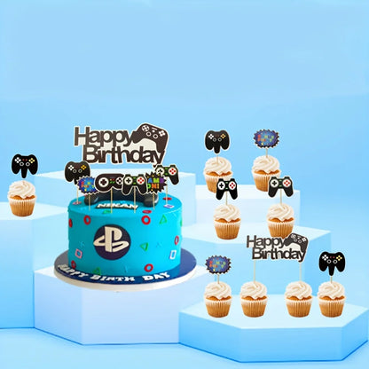 7pcs Game Console Theme Happy Birthday Party Cake Decoration-Birthday Party Decorating Supplies for Game Fans, Kids and Men