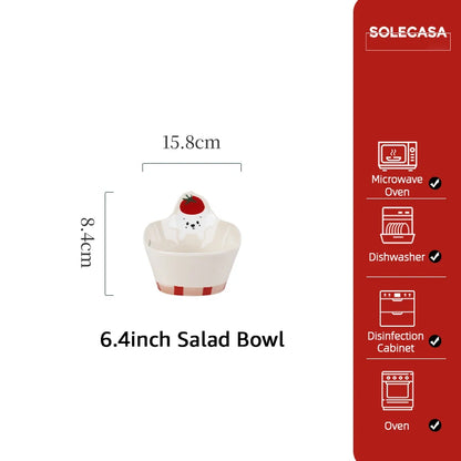 SHUNXIANG Tomato Puppy Ceramic Tableware Set Cute Cartoon Print Plates Soup Bowl Salad Pasta Microwave Safe Kitchen Dinnerware
