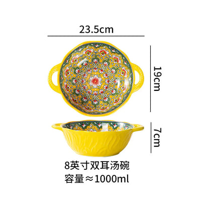 Ceramic Tableware Set Rice Bowl Serving Plate Creative Cutlery Soup Plate Noodle Handle Bowl Sauce Dish Steak Salad Fruit Plate