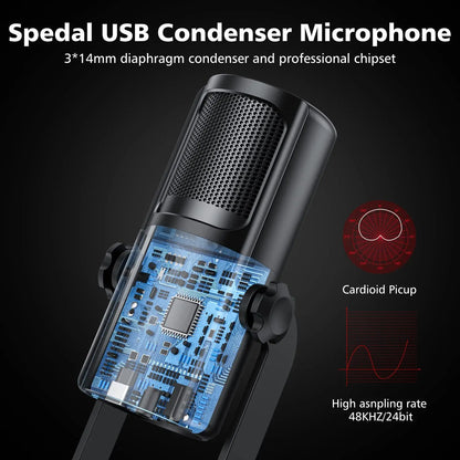 USB Microphone for PC Mac Gaming Recording Stream Podcast, Computer Condenser Mic with Phone Adapter Headphone Output