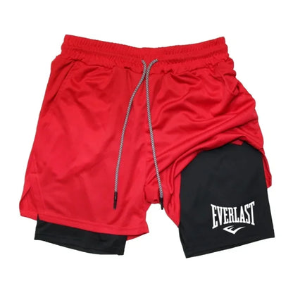 Men's compression gym shorts EVERLAST printed sports pants, double layered, quick drying basketball beach muscle fitness