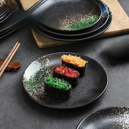 Japanese Style Porcelain Dinner Plate Set for Steak Fruit Salad - Premium Ceramic Dish Microwave Safe Non-Slip Kitchen Gift