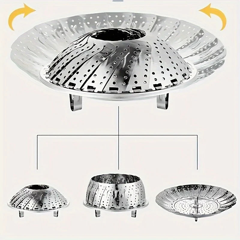 Stainless Steel Steamer Basket - Expandable 6-10.5" Foldable for Pots | Healthy Veggie Steamer Rack, Durable & Easy Clean
