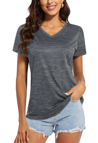 TACVASEN Summer Quick Dry V-Neck T-shirts Womens Short Sleeve Workout T-shirts Athletic Pullover Tops Lightweight Casual Sport T
