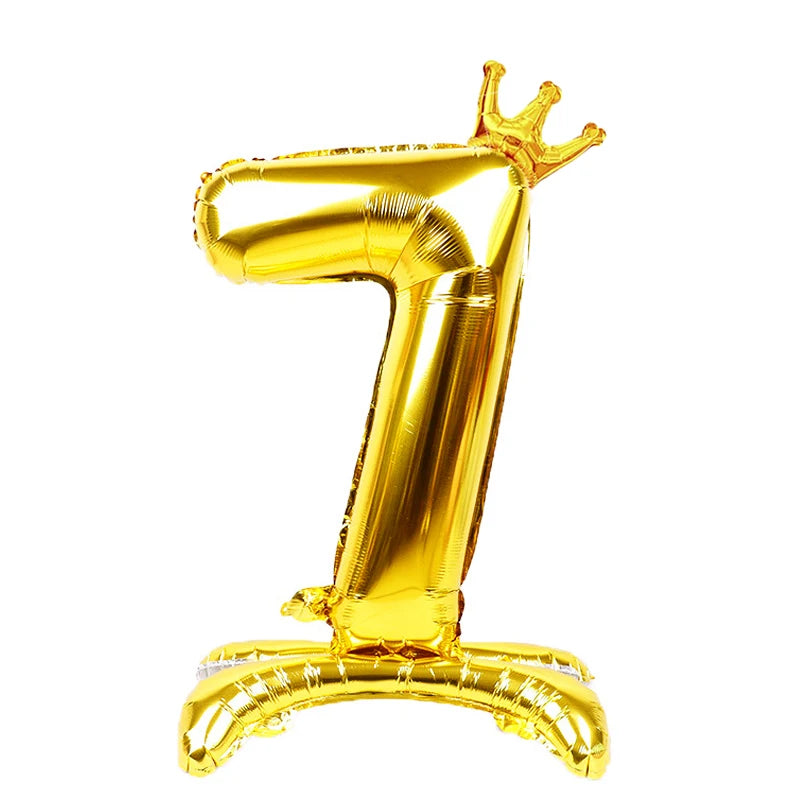 32 Inch Gold Number Stand Foil Balloons with Crown Digital Figures Globos 0-9 Birthday Party Wedding Decoration Kids Baby Shower