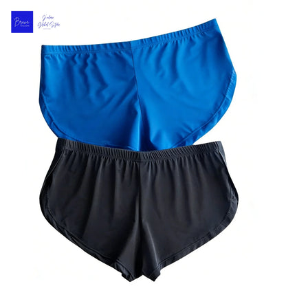 Sexy Men's Ice Silk Split Side Arrow Pants Quick-Dry Breathable Athletic Lounge Shorts Low-Rise Running Underwear Boxershorts