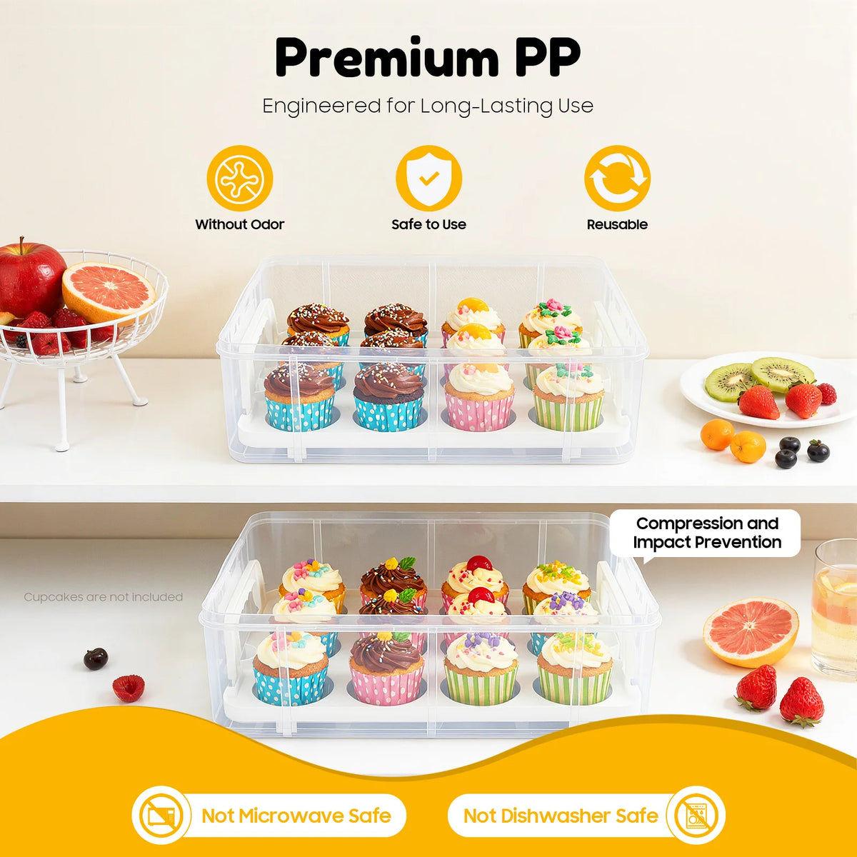 4-Tiers Cupcake Carrier 48 Holes Cakes Holder Bread Storage Display Box for Wedding Birthday Party