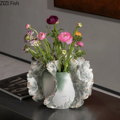 Art Ceramic Vase Desktop Ornament Flower Arrangement Artistic Flower Vessels Hydroponic Vases Decorative Vase Dried Flower Vases